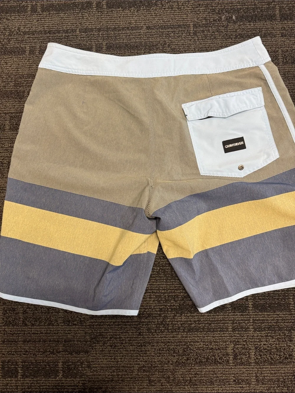 Quiksilver Men's Tan, Gray, Yellow Striped Board Shorts